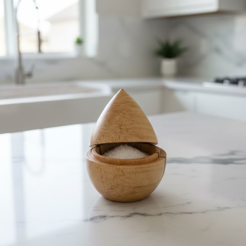 Boîte à sel en érable piqué avec inclusions de placage – Pièce d'exception